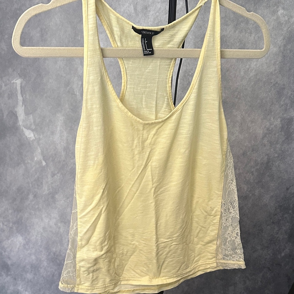 Forever 21 Light Yellow Lace Tank Top
